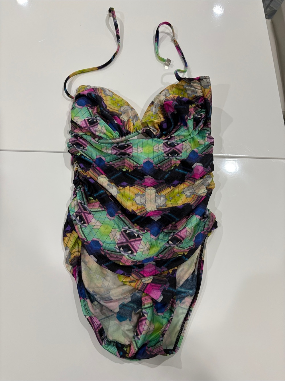 Zimmermann Multicolor Geometric Ruched One-Piece Swimsuit